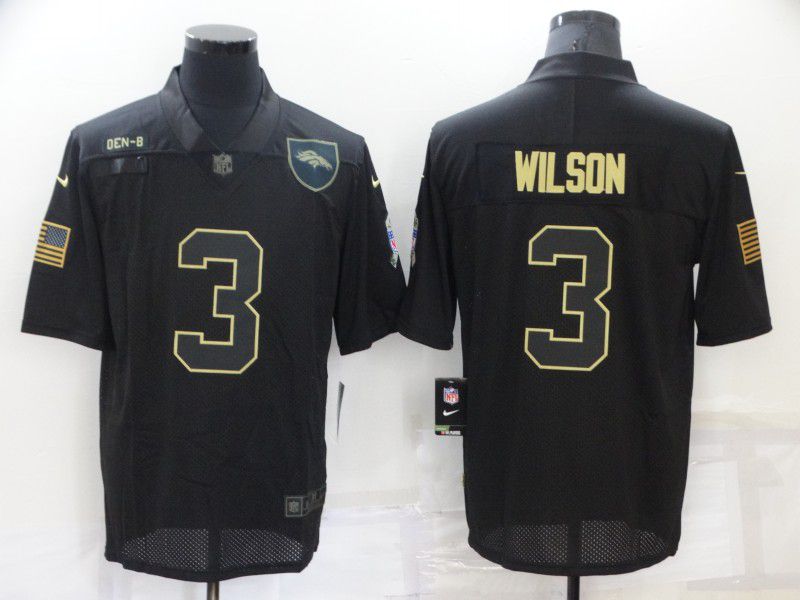 Men Denver Broncos #3 Wilson Black Retro Gold Lettering 2022 Nike NFL Jersey->st.louis blues->NHL Jersey